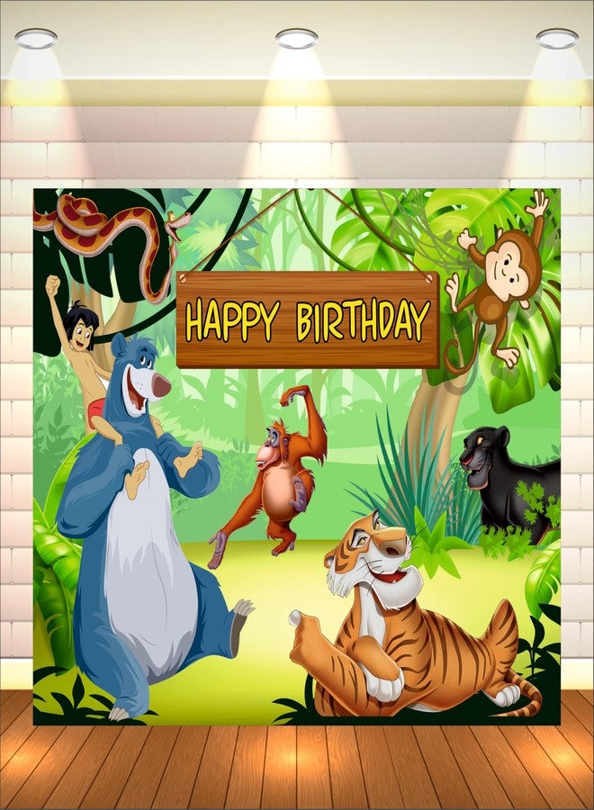 Party Baazaar Jungle Birthday Backdrop 5x4 Ft | Backdrops for Decoration | Birthday Decoration Backdrop | Banner for Kids Theme Party - Image 1